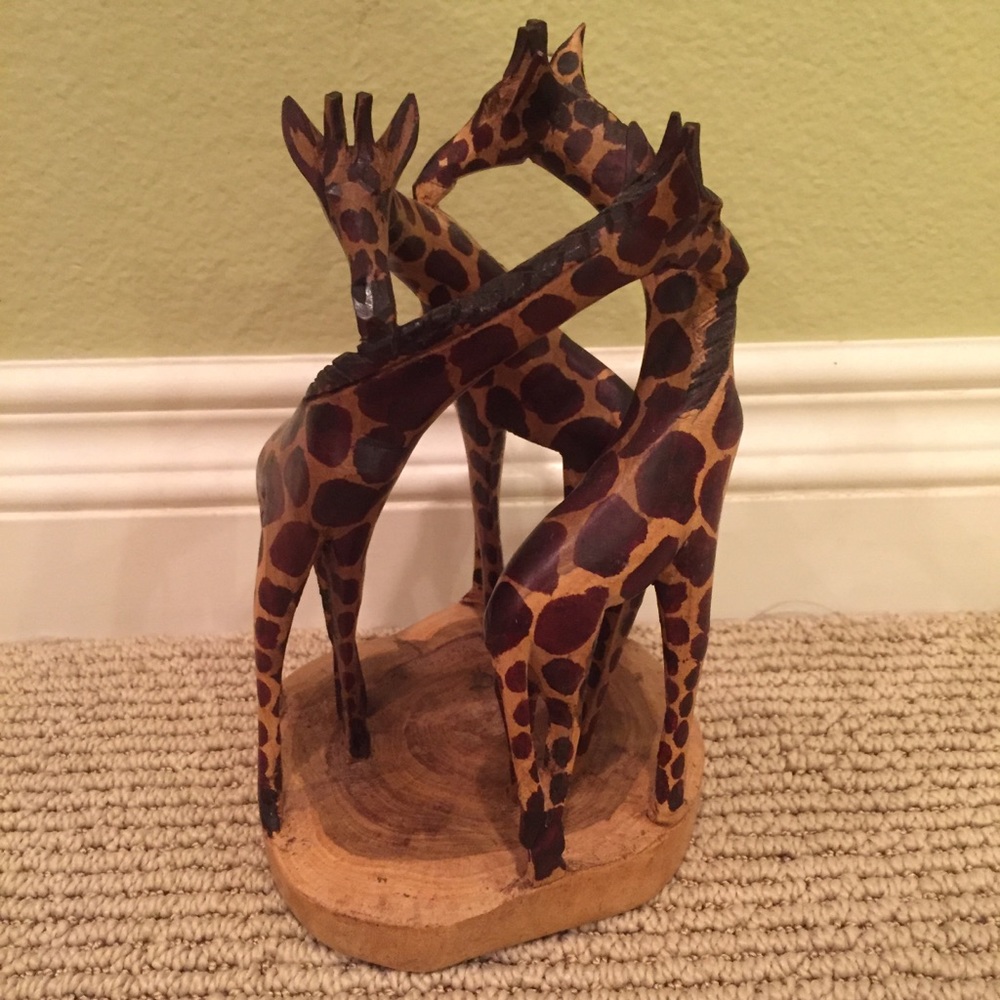 Circling giraffes wooden hand carved sculpture